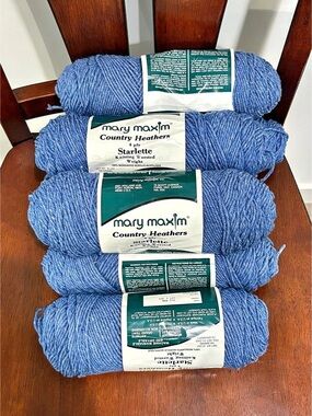 Vintage Mary Maxim Starlette Yarn Bundle - Country Heathers Blue (7 Skeins)